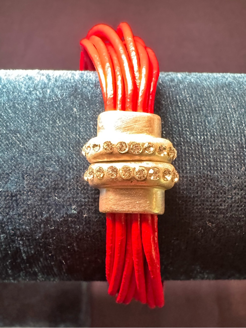 Red Multi-Strand Leather Bracelet with Silver Crystal Slider